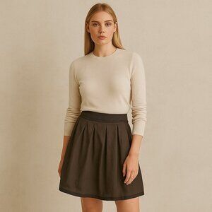 Cotélac Box Pleat Virgin Wool Linen Blend A Line Skirt with Pockets